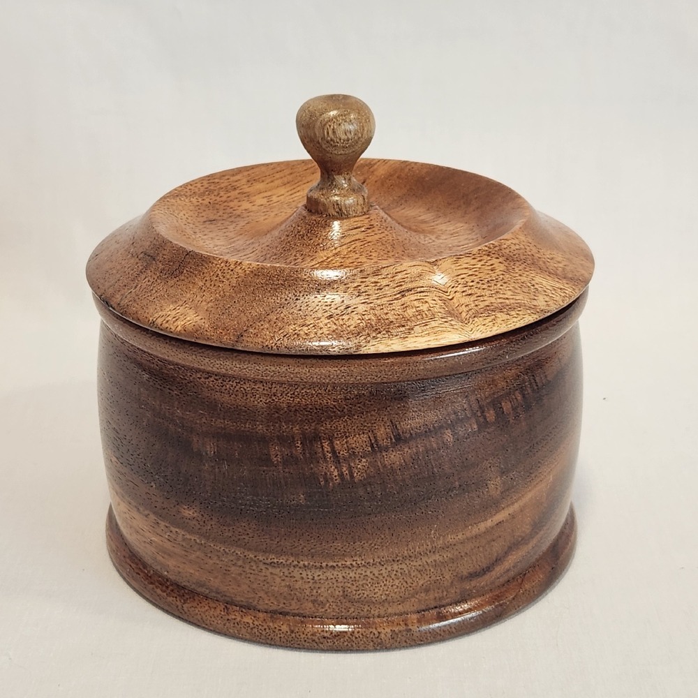 Hand Crafted Lidded Wood Bowl with Finial on Top Trinket‎ Bowl Engraved "Jose"